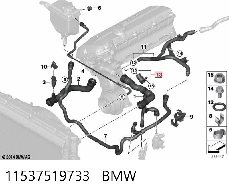 11537519733 BMW Flange do sistema de esfriamento (união em T)