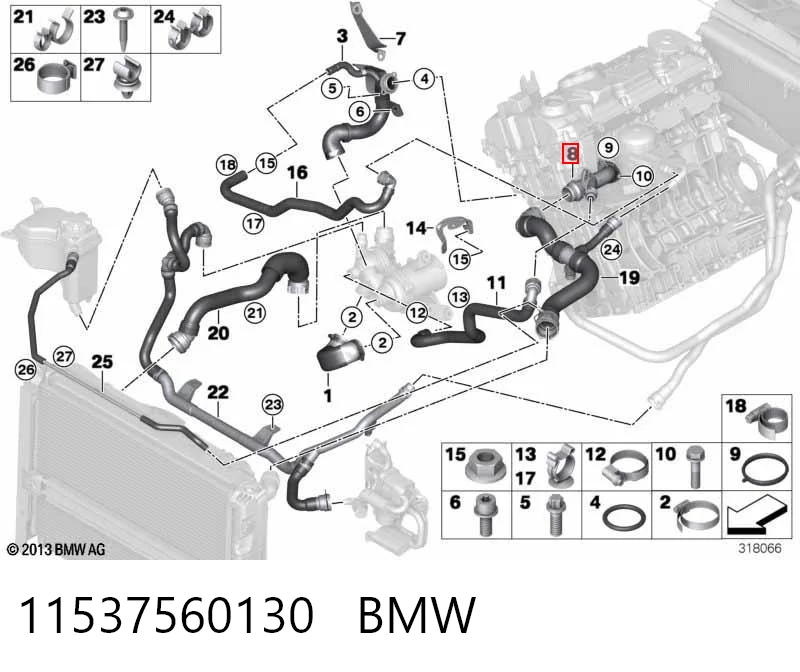 11537560130 BMW Flange do sistema de esfriamento (união em T)