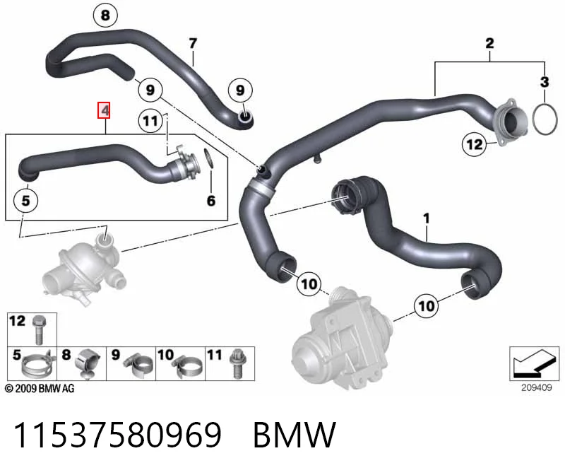 11537580969 BMW Mangueira (cano derivado) do termostato