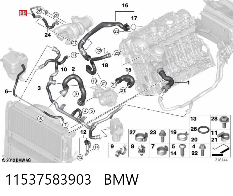 11537583903 BMW Mangueira (cano derivado) de esfriamento por líquido de turbina, linha de combustível de retorno