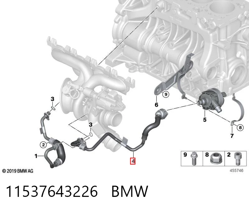 11537643226 BMW Mangueira (cano derivado) de esfriamento por líquido de turbina, linha de combustível de retorno