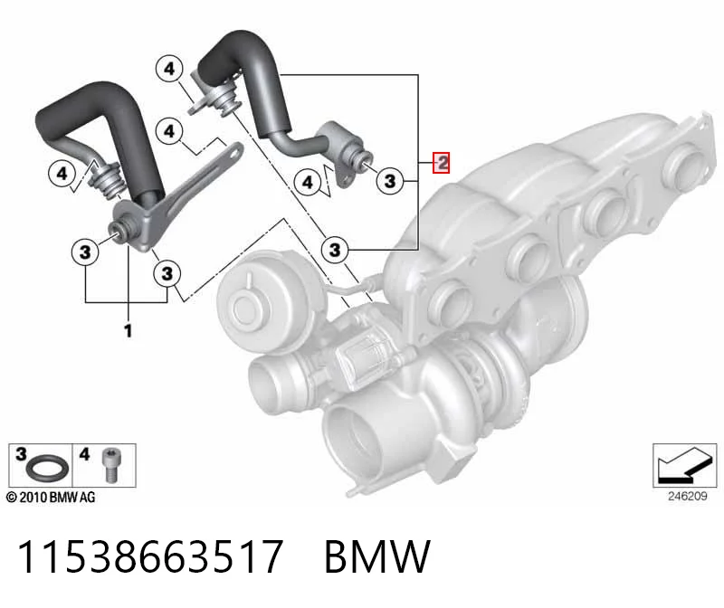 11538663517 BMW Mangueira (cano derivado) de esfriamento por líquido de turbina, linha de combustível de retorno