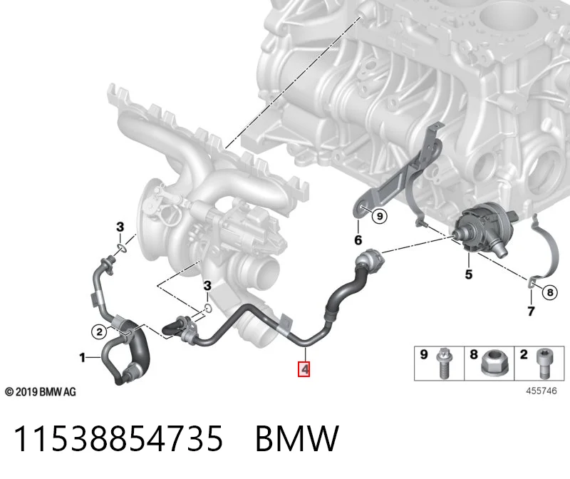 11538854735 BMW Mangueira (cano derivado) de esfriamento por líquido de turbina, linha de combustível de retorno