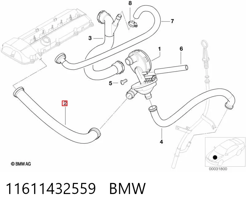 11611432559 BMW Cano derivado de ventilação de cárter (de separador de óleo)