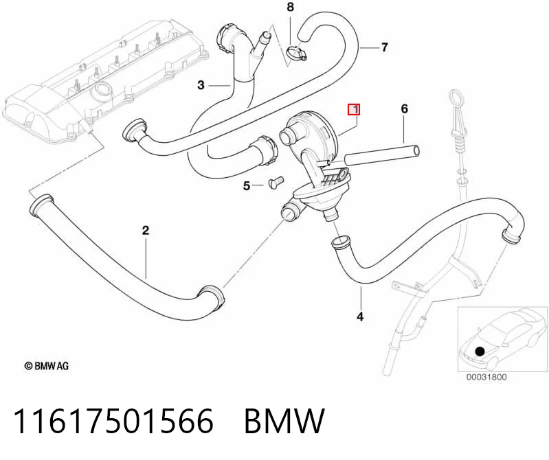 11617501566 BMW Válvula PCV de ventilação dos gases de cárter