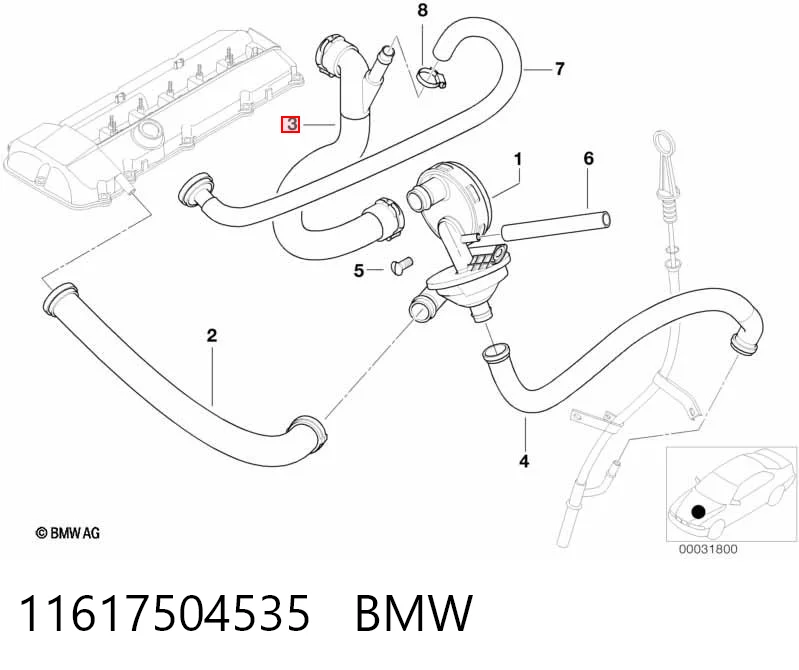 11617504535 BMW Cano derivado de ventilação de cárter (de separador de óleo)