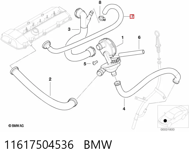 11617504536 BMW Cano derivado de ventilação de cárter (de separador de óleo)