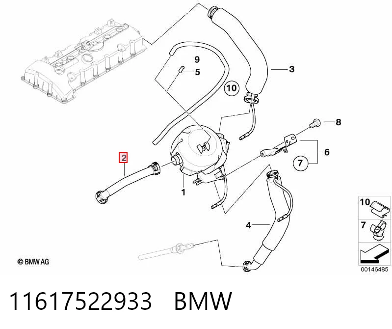 11617522933 BMW Cano derivado de ventilação de cárter (de separador de óleo)