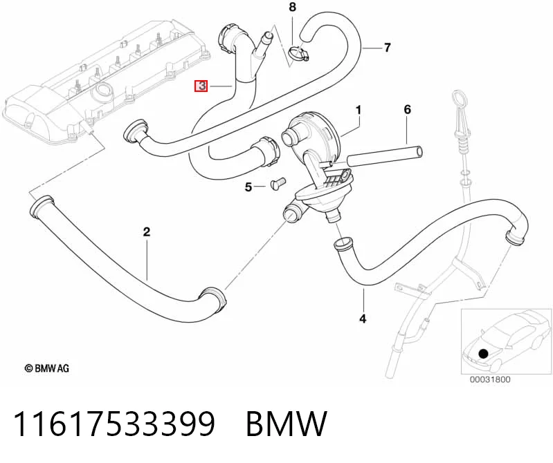 11617533399 BMW Cano derivado de ventilação de cárter (de separador de óleo)