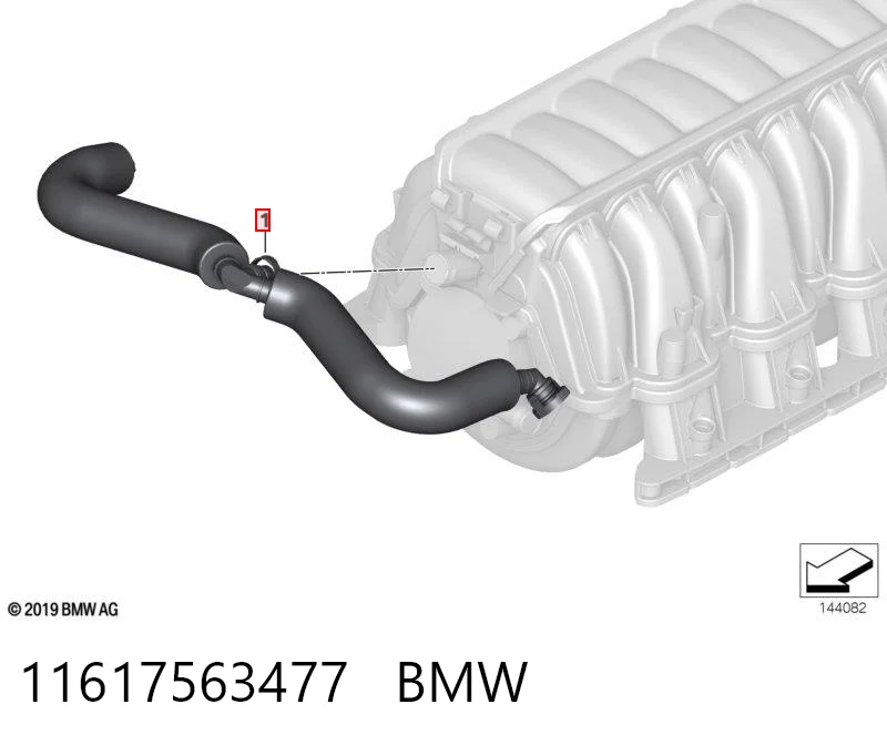 11617563477 BMW Cano derivado de ventilação de cárter (de separador de óleo)