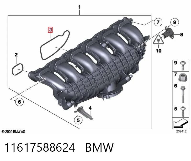 11617588624 BMW Vedante superior de tubo coletor de admissão