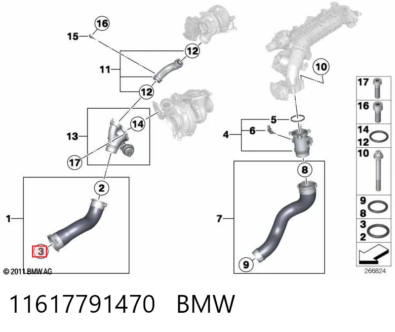 11617791470 BMW Anel de vedação (vedante) de cano derivado de intercooler