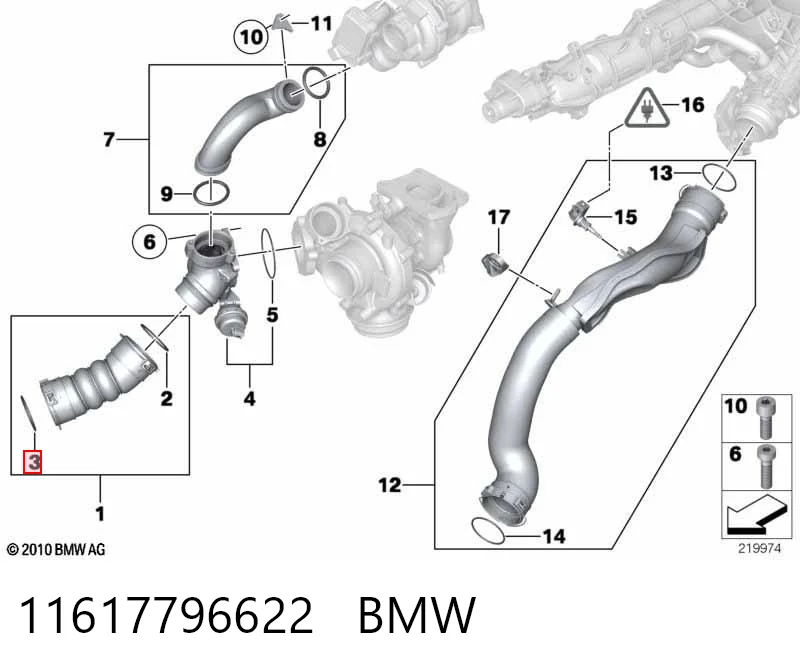 11617796622 BMW Anel de vedação (vedante) de cano derivado de intercooler
