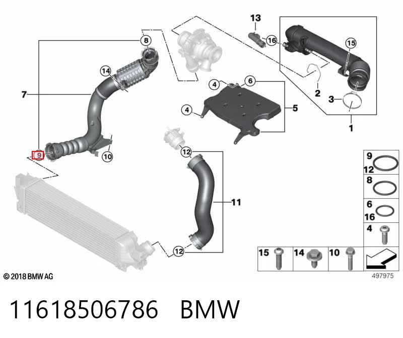 11618506786 BMW Anel de vedação (vedante) de cano derivado de intercooler