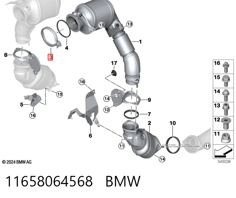 9808458580 Peugeot/Citroen Braçadeira de união de tubo coletor de escape