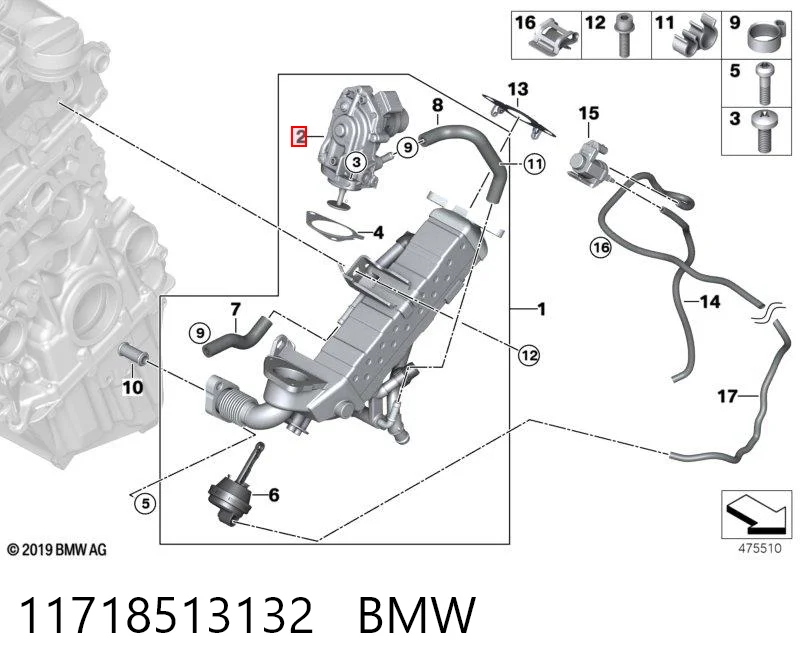 11718513132 BMW Válvula EGR de recirculação dos gases