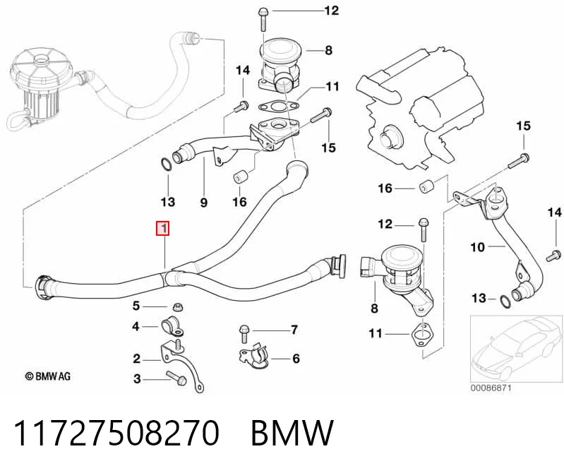 11727508270 BMW Cano derivado de ventilação de cárter (de separador de óleo)
