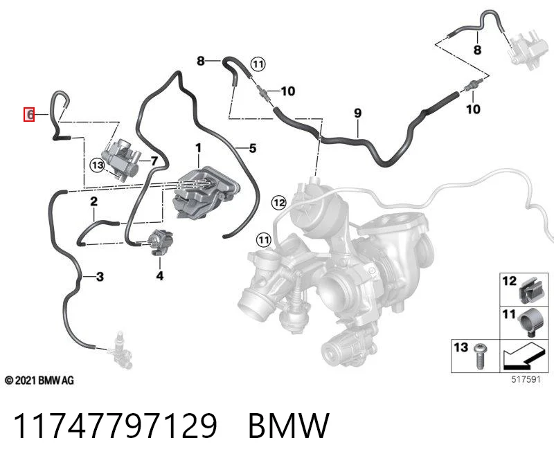 11747797129 BMW Mangueira de vácuo de controlo da turbina