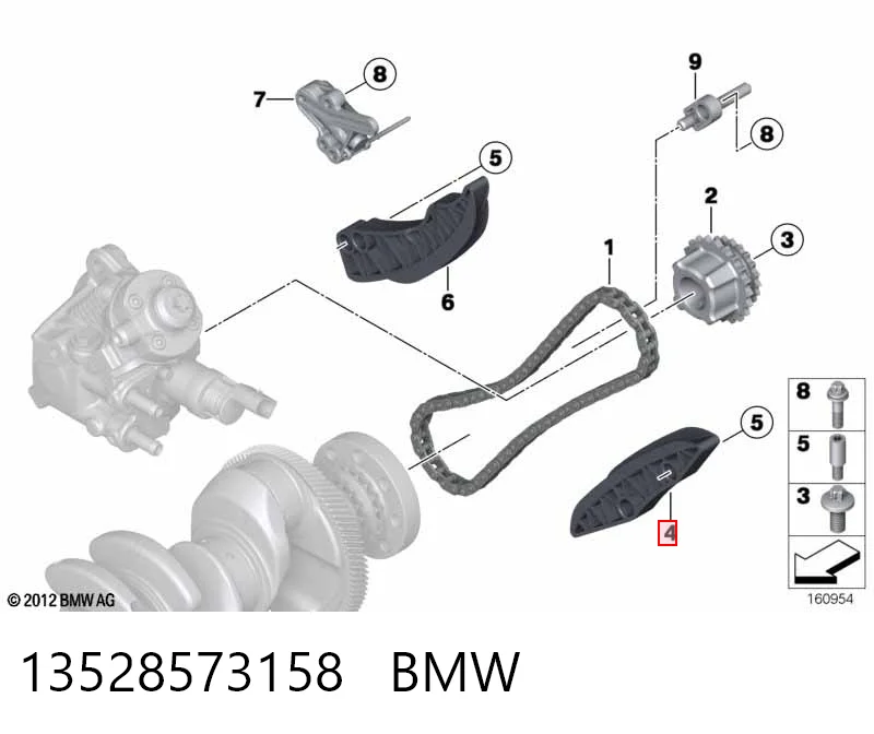 13528573158 BMW Amortecedor de cadeia do mecanismo de distribuição de gás, inferior