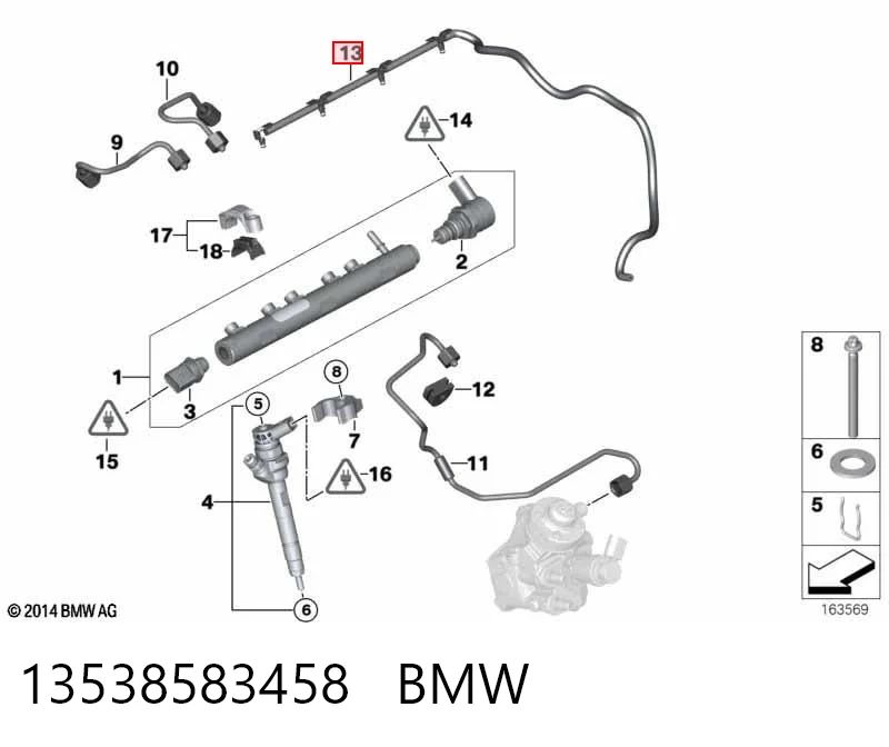 13538583458 BMW Tubo de combustível, inverso desde os injetores