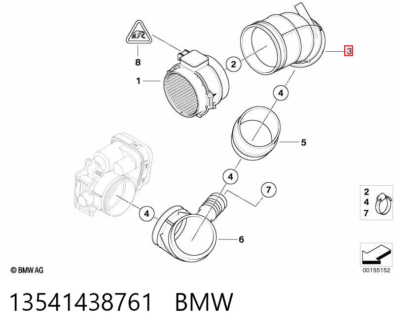 13541438761 BMW Cano derivado de ar do medidor de consumo do ar