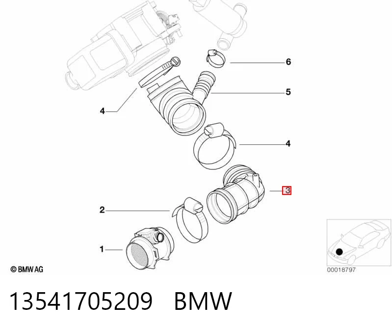 13541705209 BMW Cano derivado de ar do medidor de consumo do ar