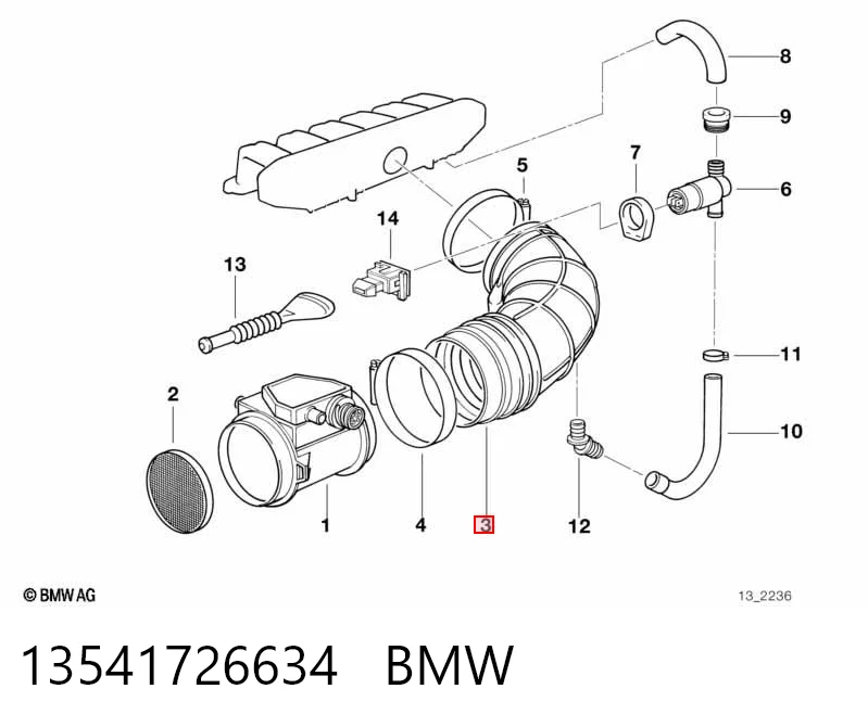 13541726634 BMW Cano derivado de ar do medidor de consumo do ar