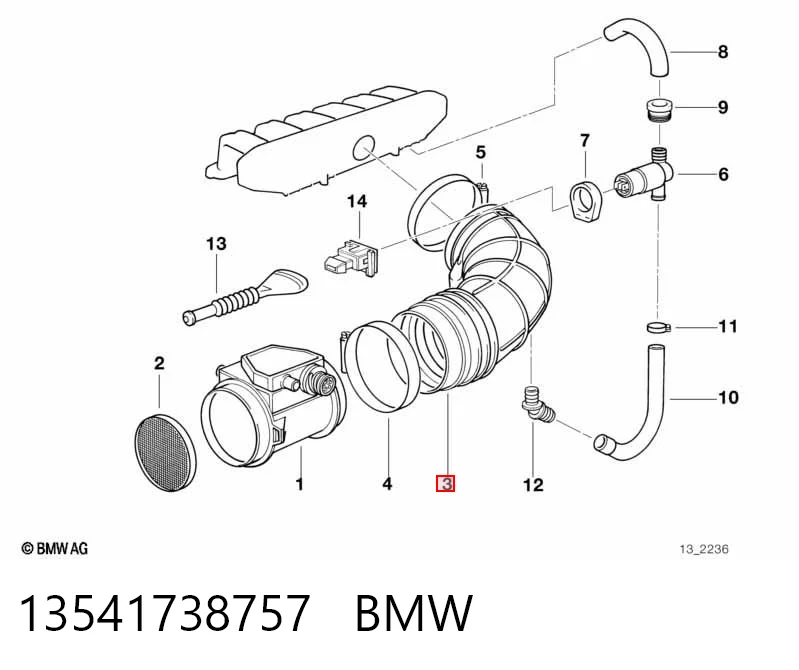 13541738757 BMW Cano derivado de ar do medidor de consumo do ar