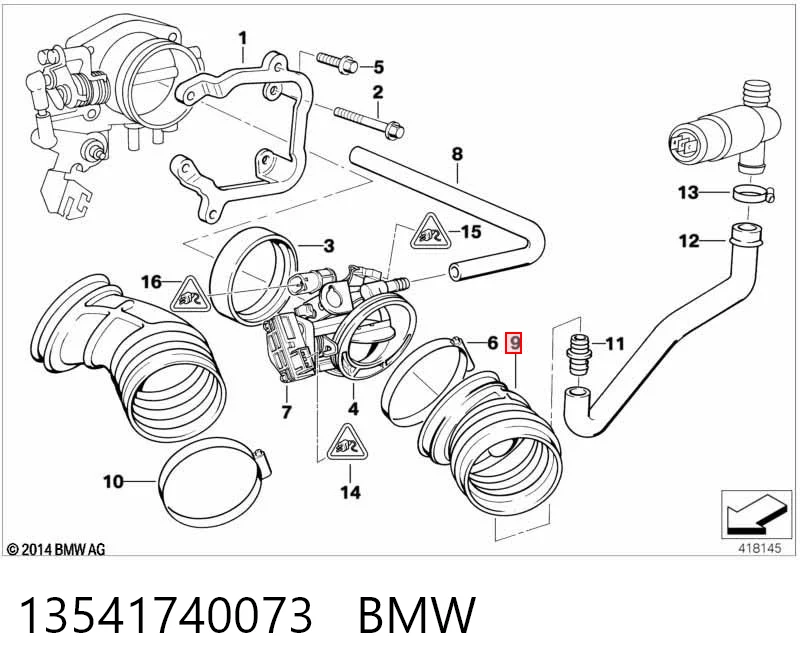 13541740073 BMW Cano derivado de ar do medidor de consumo do ar