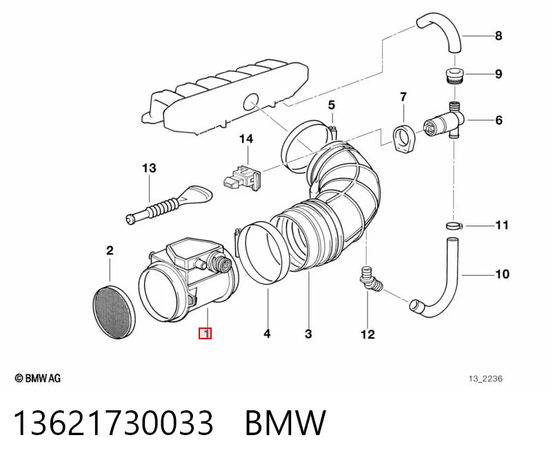 13621730033 BMW Sensor de fluxo (consumo) de ar, medidor de consumo M.A.F. - (Mass Airflow)