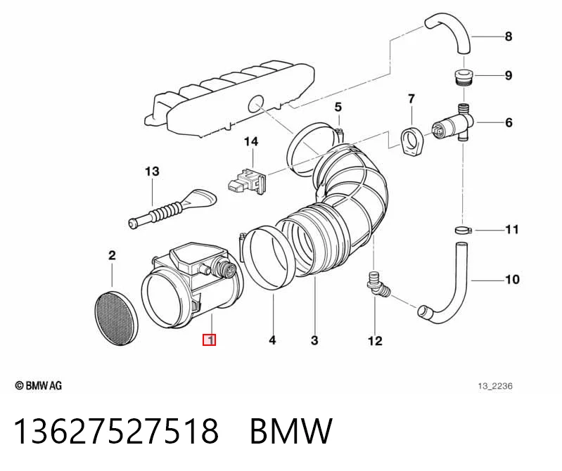 13627527518 BMW Sensor de fluxo (consumo) de ar, medidor de consumo M.A.F. - (Mass Airflow)