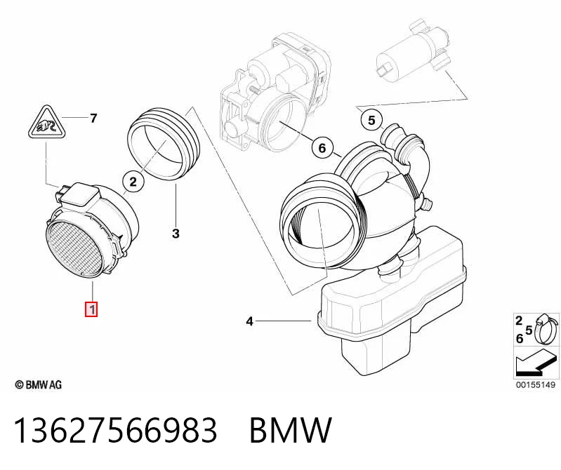 13627566983 BMW Sensor de fluxo (consumo) de ar, medidor de consumo M.A.F. - (Mass Airflow)