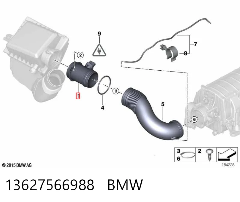13627566988 BMW Sensor de fluxo (consumo) de ar, medidor de consumo M.A.F. - (Mass Airflow)