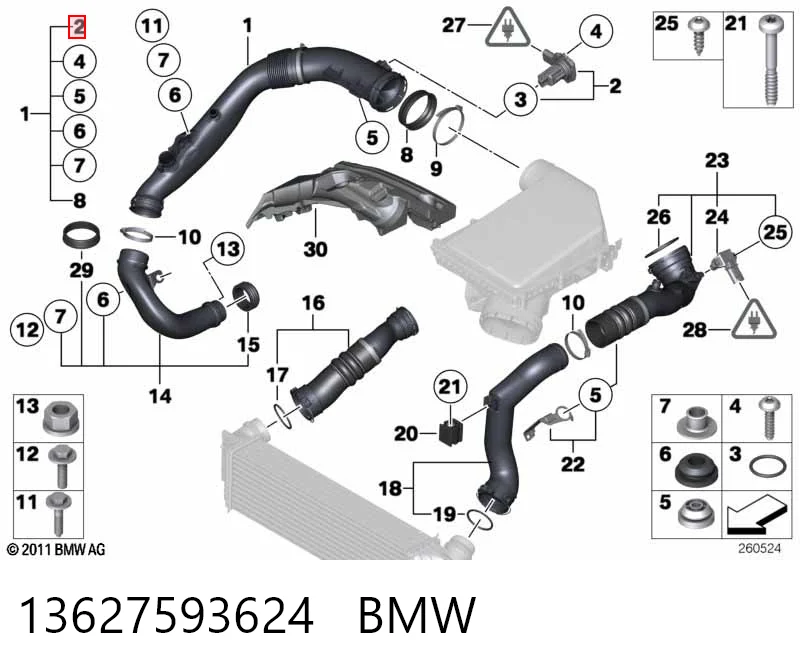13627593624 BMW Sensor de fluxo (consumo) de ar, medidor de consumo M.A.F. - (Mass Airflow)