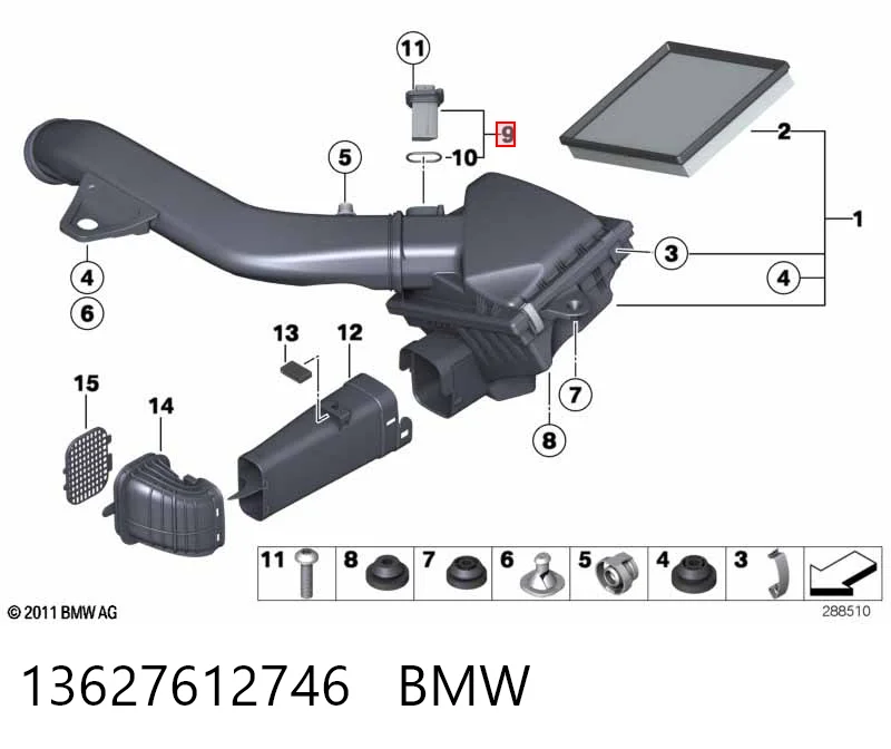 13627612746 BMW Sensor de fluxo (consumo) de ar, medidor de consumo M.A.F. - (Mass Airflow)