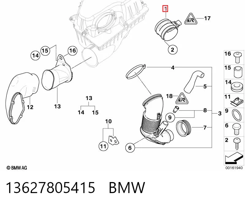 13627805415 BMW Sensor de fluxo (consumo) de ar, medidor de consumo M.A.F. - (Mass Airflow)