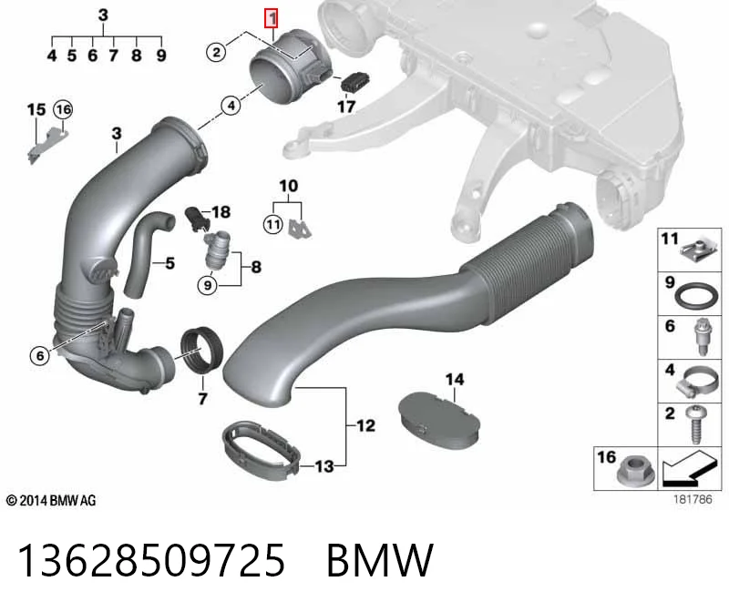 13628509725 BMW Sensor de fluxo (consumo) de ar, medidor de consumo M.A.F. - (Mass Airflow)