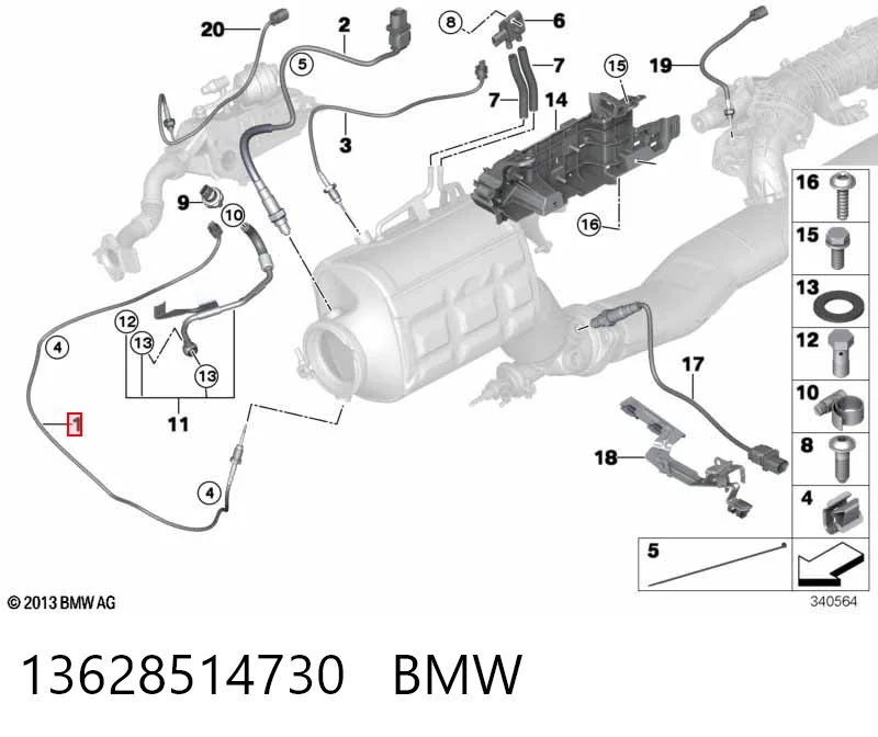 13628514730 BMW Sensor de temperatura dos gases de escape (GE), até o catalisador