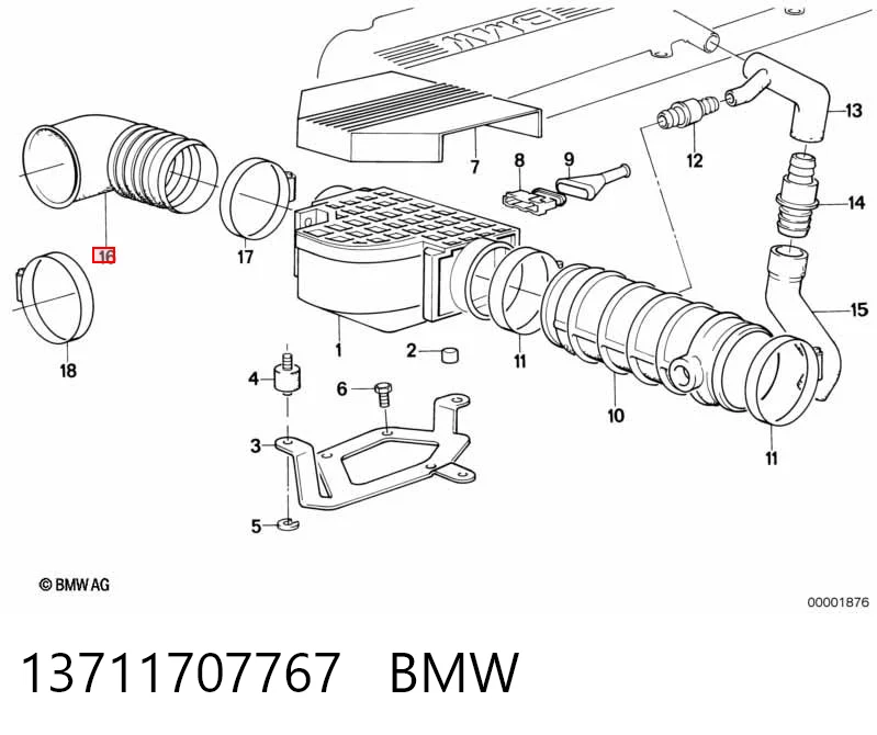 13711707767 BMW Cano derivado de ar do medidor de consumo do ar