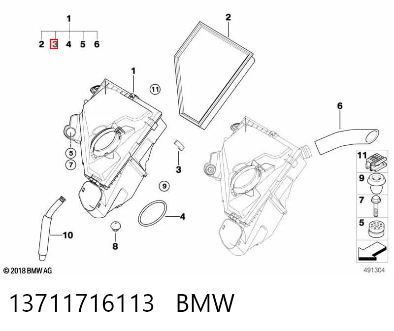 13711716113 BMW Fechadura (braçadeira) de caixa de filtro de ar