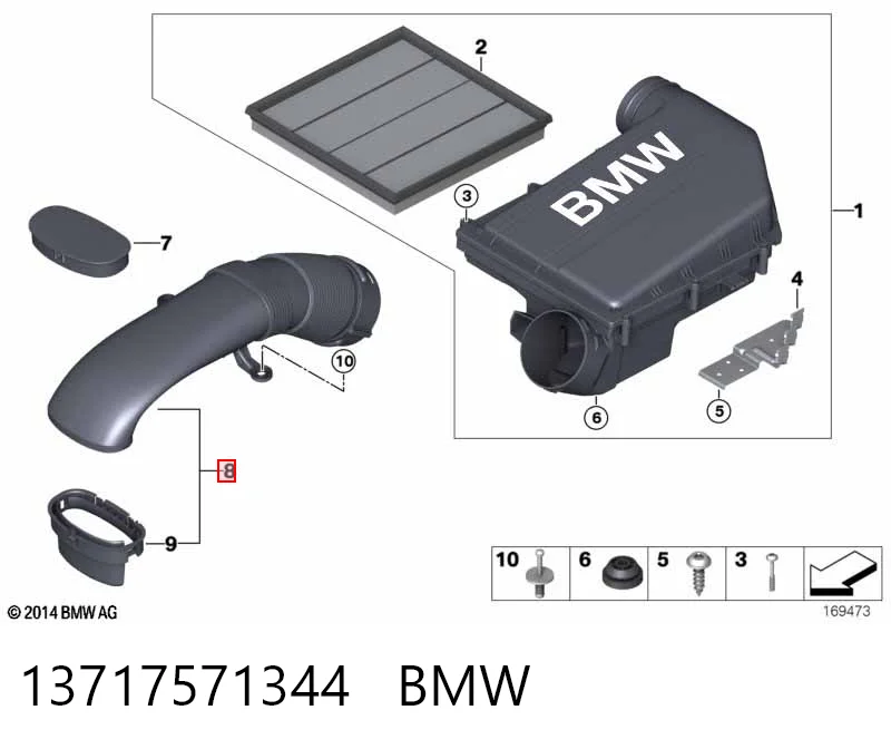 13717571344 BMW Cano derivado de ar, entrada de filtro de ar