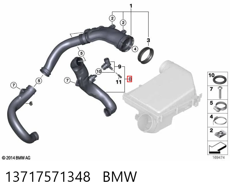 13717571348 BMW Cano derivado de ar, fornecimento de ar quente para o cano derivado de filtro