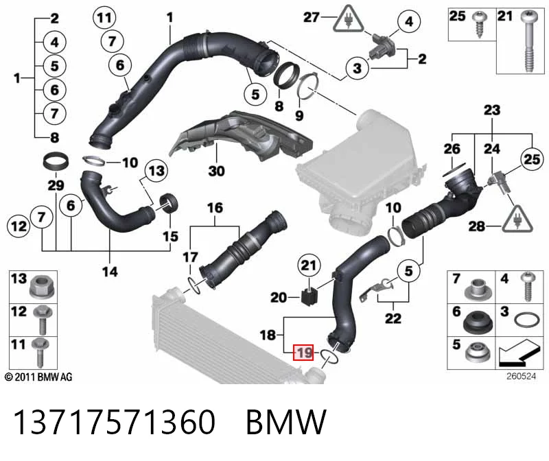 13717571360 BMW Anel de vedação (vedante) de cano derivado de intercooler