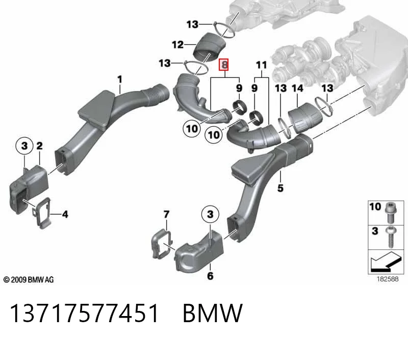 13717577451 BMW Cano derivado de ar, entrada na turbina (supercompressão)