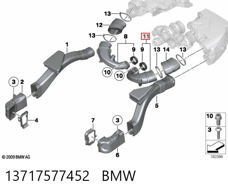 13717577452 BMW Cano derivado de ar, entrada na turbina (supercompressão)