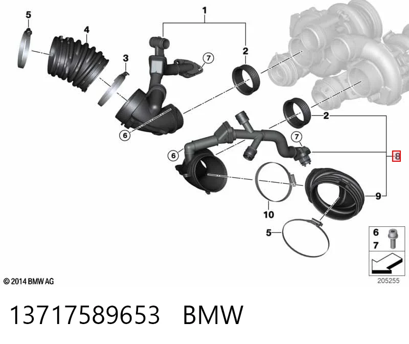 13717589653 BMW Cano derivado de ar, entrada na turbina (supercompressão)