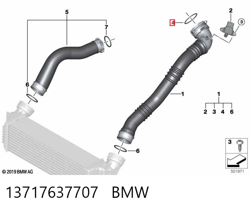 13717637707 BMW Anel de vedação (vedante) de cano derivado de intercooler