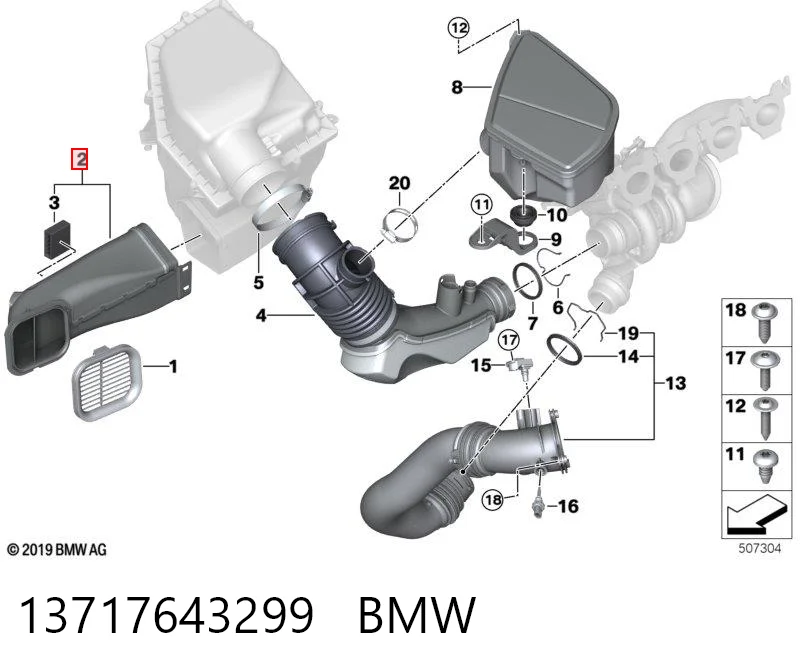 13717643299 BMW Cano derivado de ar, entrada de filtro de ar