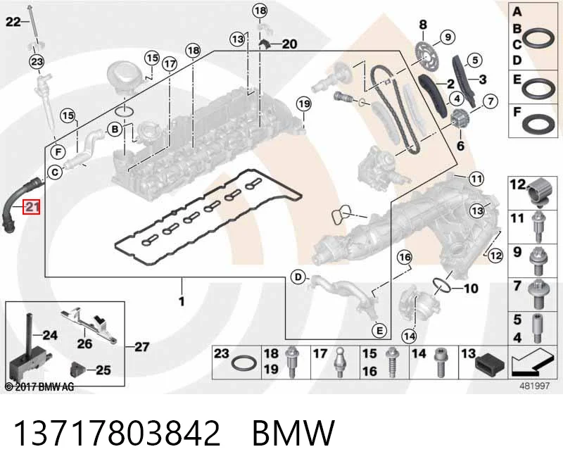 13717803842 BMW Cano derivado de ventilação de cárter (de separador de óleo)