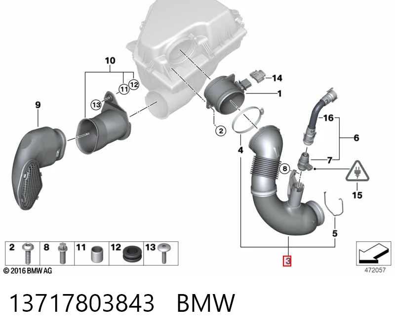 7803843 BMW Cano derivado de ar do medidor de consumo do ar
